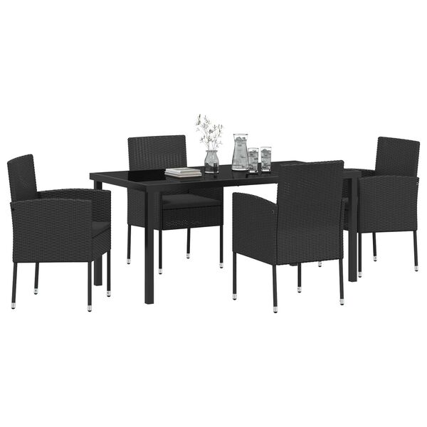 vidaXL Garten Essgruppe mit Kissen 5 pcs Schwarz Poly-Rattan
