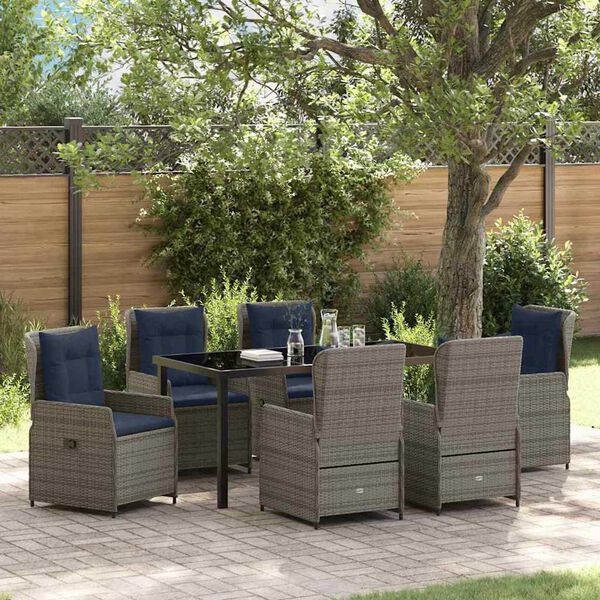 vidaXL Garten Essgruppe 7 pcs Grau Poly Rattan