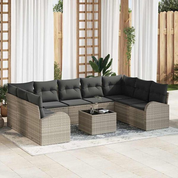 vidaXL Sofa Set mit Kissen mit Speicher 10 pcs Hellgrau Poly-Rattan