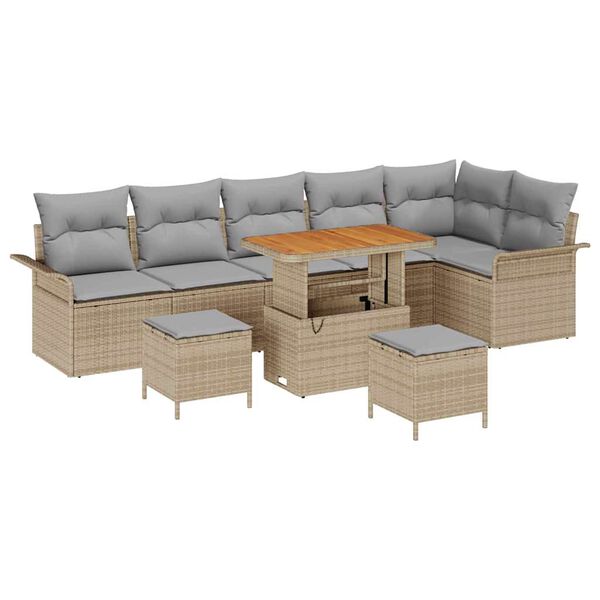 vidaXL Gartensofa-set mit Kissen 9 pcs Beige Poly-Rattan