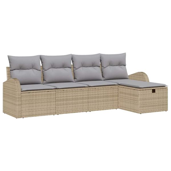vidaXL Garten-Sofa-Set mit Kissen mit Speicher 5 pcs Beige Poly Rattan