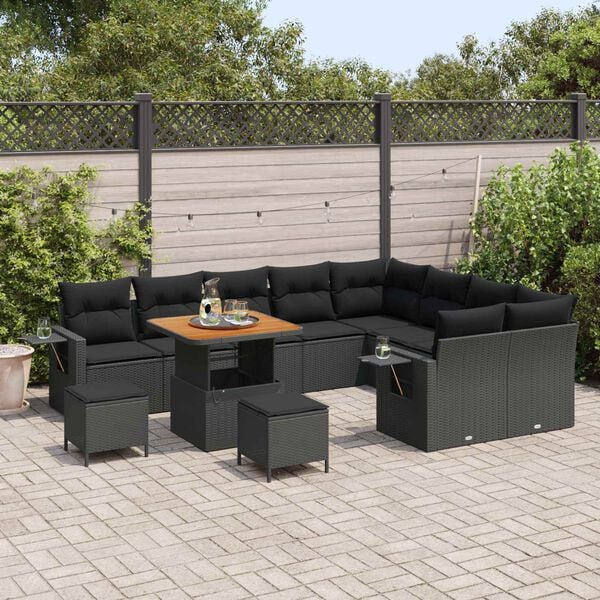 vidaXL Gartensofa-set 12 pcs Schwarz Poly-Rattan
