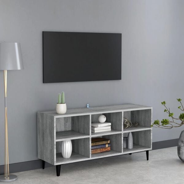 vidaXL TV-Schrank mit Metallbeinen Grau Sonoma 103,5x30x50 cm