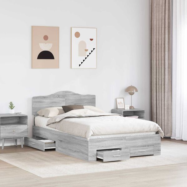 vidaXL Bettrahmen Graues Sonoma 120 x 190 cm Holzwerkstoff