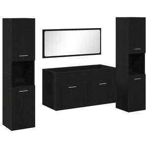 vidaXL Badezimmerm&ouml;bel-Set 4 pcs Schwarz Eichen-Optik Holzwerkstoff
