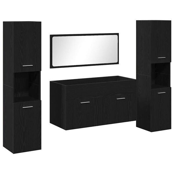 vidaXL Badezimmerm&ouml;bel-Set 4 pcs Schwarz Eichen-Optik Holzwerkstoff