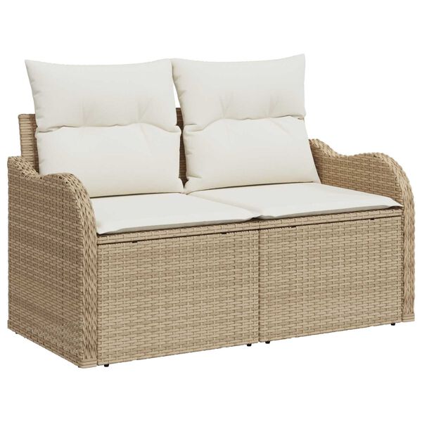 vidaXL Garten-Sofa-Set mit Speicher 7 pcs Beige Poly Rattan