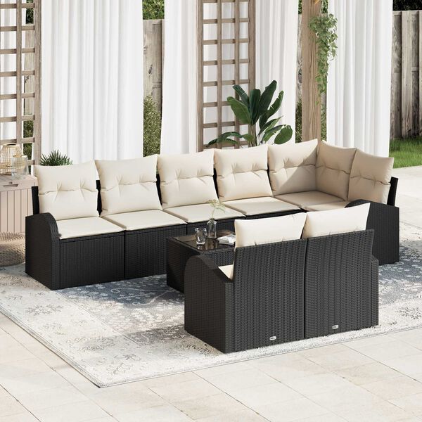 vidaXL Sofa Set mit Kissen 9 pcs Schwarz und Wei&szlig; Poly-Rattan