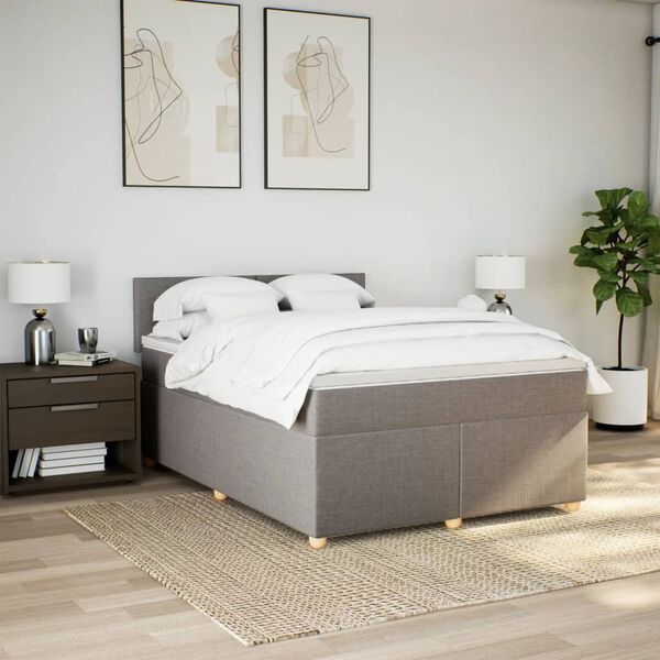 vidaXL Boxspringbett mit Matratze Taupe 140x190 cm Stoff