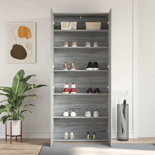 vidaXL Schuhschrank mit Regal Grau 80 x 35,5 x 180 cm Holzwerkstoff