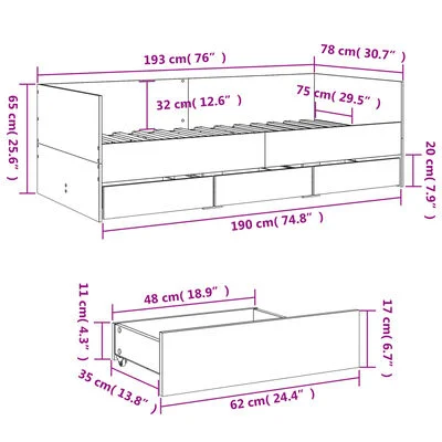 vidaXL Tagesbett mit Schubladen ohne Matratze Weiß 75x190 cm