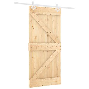 vidaXL Schiebet&uuml;r 90 x 210 cm Massives Kiefernholz Nat&uuml;rlich und Wei&szlig;
