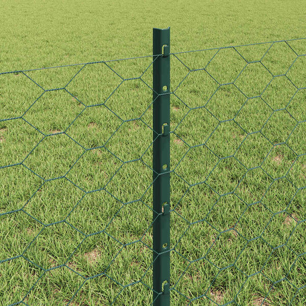 vidaXL Zaun mit Pfosten Gr&uuml;n 0,6 x 25 m Stahl und PVC