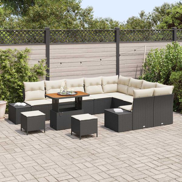 vidaXL Garten-Sofa-Set mit Kissen mit Kissen 12 pcs Schwarz und Creme