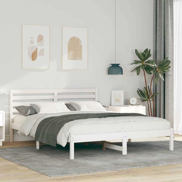 vidaXL Bettrahmen mit Kopfteil Wei&szlig; 160 x 200 cm Massives Kiefernholz
