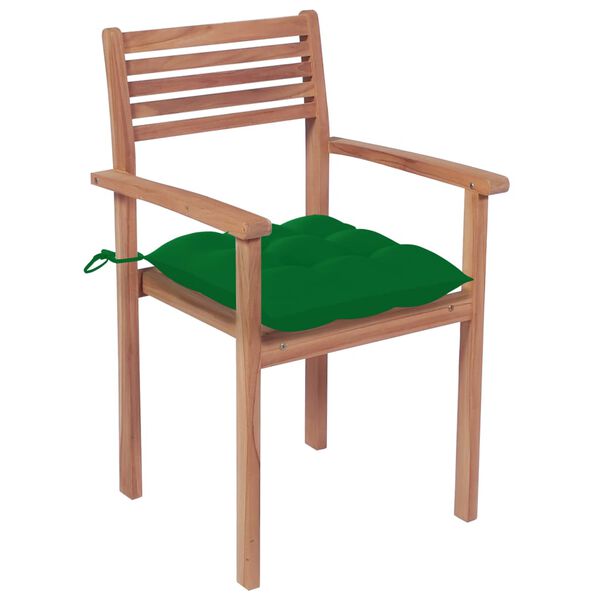 vidaXL Gartenst&uuml;hle 4 Stk. mit Gr&uuml;nen Kissen Massivholz Teak