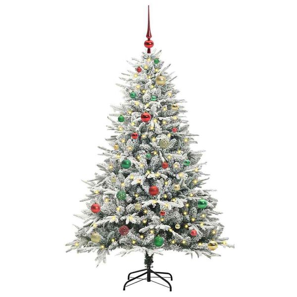 vidaXL K&uuml;nstlicher vorbeleuchteter Weihnachtsbaum mit Kugelset Gr&uuml;n