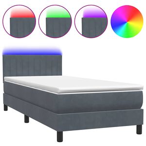 vidaXL Boxspringbett mit Matratze & LED Dunkelgrau 80x220 cm Samt
