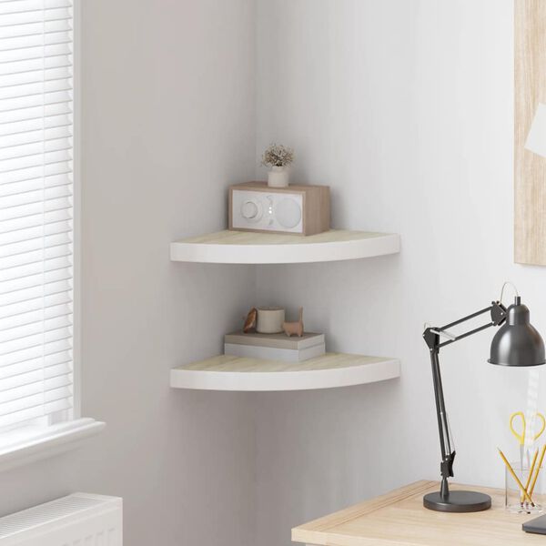 vidaXL Eck-Schweberegale 2 Stk. Eichen-Optik und Wei&szlig; 35x35x3,8 cm MDF