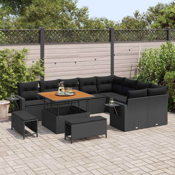 vidaXL Gartensofa-set mit Kissen 13 pcs Schwarz Poly-Rattan