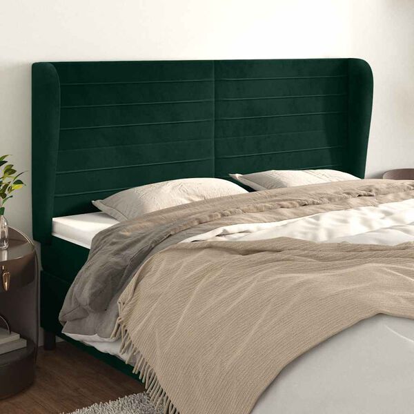 vidaXL Kopfteil mit Ohren Dunkelgr&uuml;n 183x23x118/128 cm Samt