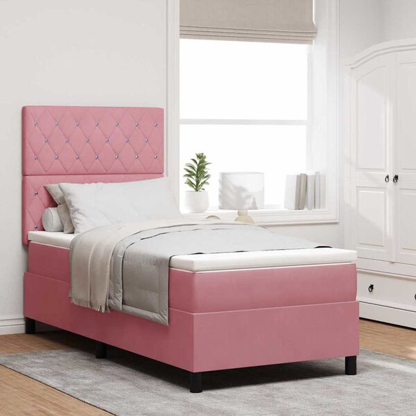 vidaXL LED Boxspringbett mit Matratze Rosa 100 x 200 cm Stoff
