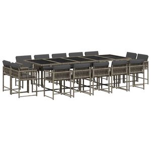 vidaXL 15-tlg. Garten-Essgruppe mit Kissen Grau Poly Rattan