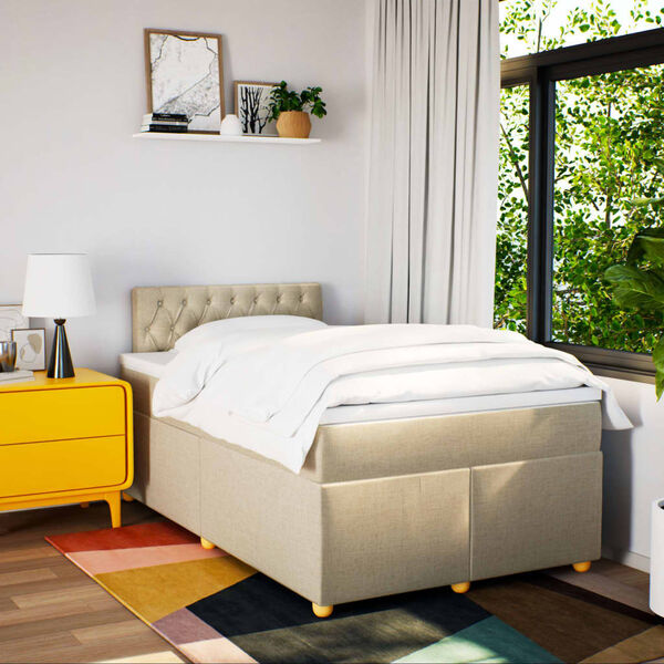 vidaXL Boxspringbett mit Matratze Creme 120x190 cm Stoff