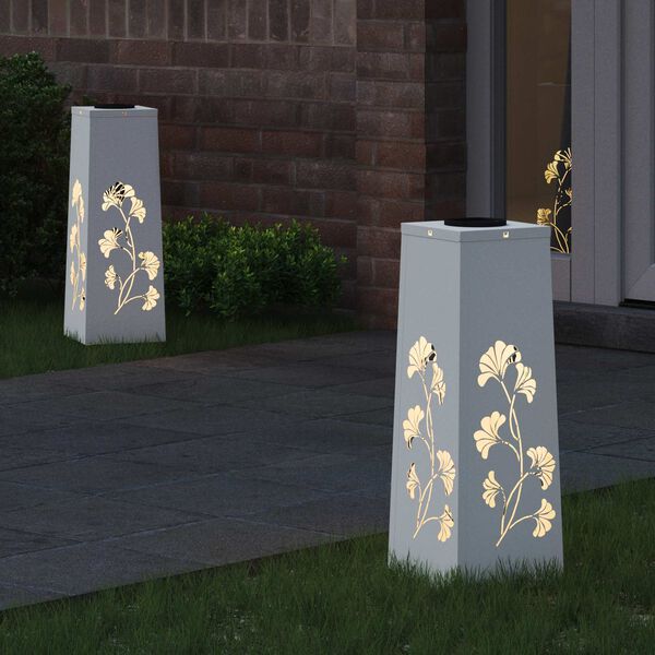 vidaXL Solar LED Weg Licht 2 pcs Wei&szlig; Kalt gewalzter Stahl