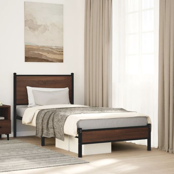 vidaXL Metallbett ohne Matratze Braun Eichen-Optik 90x190 cm