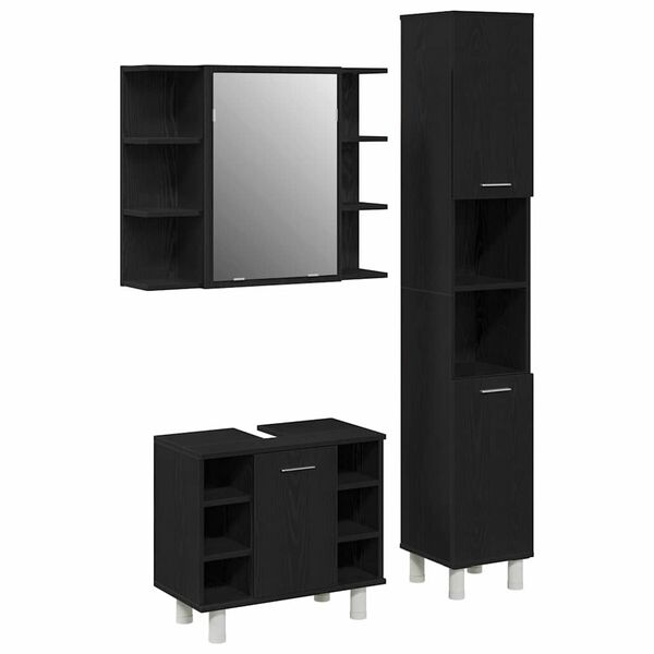 vidaXL Badezimmerm&ouml;bel-Set mit Regal 3 pcs Schwarz 30 x 30 x 179,5 cm