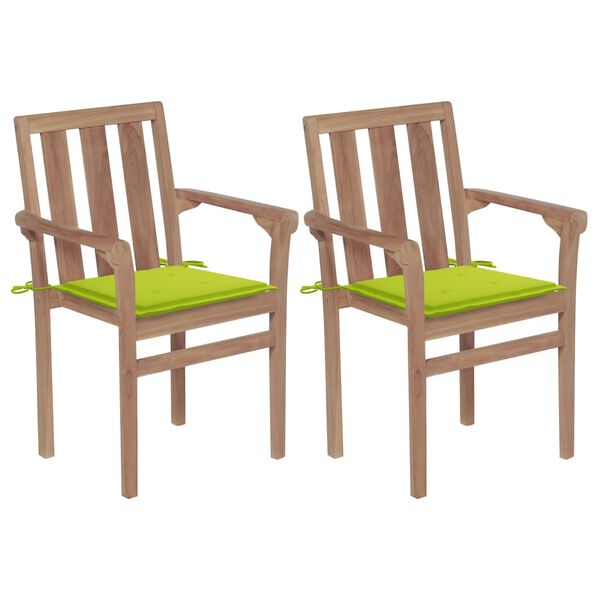 vidaXL Gartenst&uuml;hle 2 Stk. mit Hellgr&uuml;nen Kissen Teak Massivholz