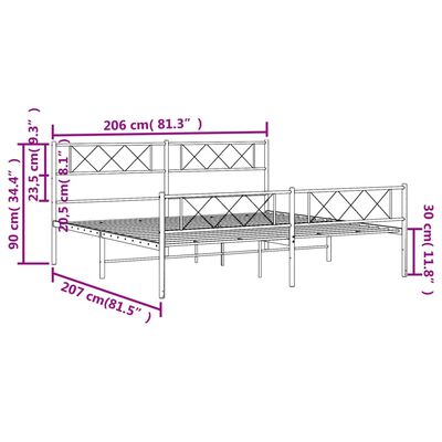 vidaXL Bettgestell mit Kopf- und Fußteil Metall Weiß 200x200 cm