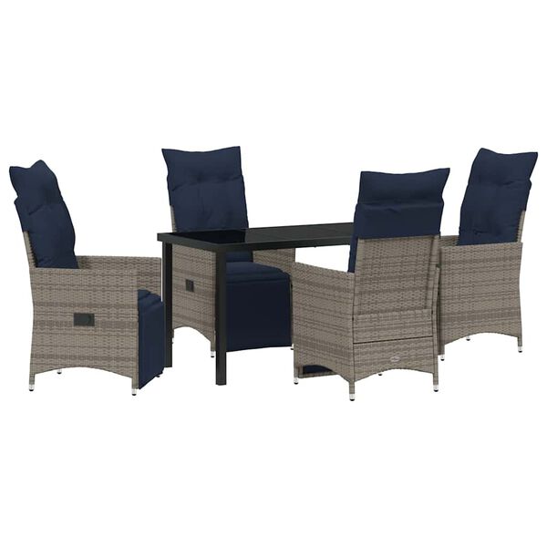 vidaXL Tisch- und Stuhlset mit Kissen 5 pcs Grau PE-Rattan