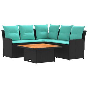 vidaXL M&ouml;belsets 4 stk. Schwarz und T&uuml;rkis PE-Rattan