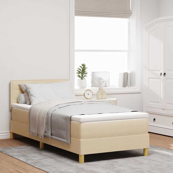 vidaXL Boxspringbett mit Matratze mit Kopfteil Creme 90 x 190 cm Stoff