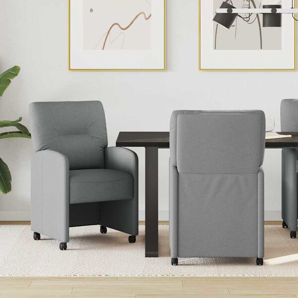 vidaXL Esszimmerst&uuml;hle mit Rollen 2 pcs Hellgrau 57 x 67 x 95 cm Stoff