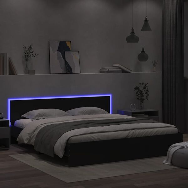 vidaXL Bettgestell mit Kopfteil und LED-Beleuchtung Schwarz 180x200 cm