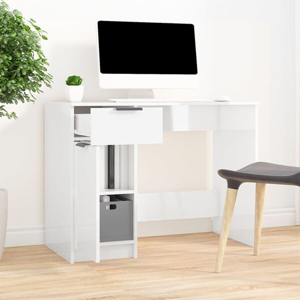 vidaXL Schreibtisch Hochglanz-Wei&szlig; 100x50x75 cm Holzwerkstoff