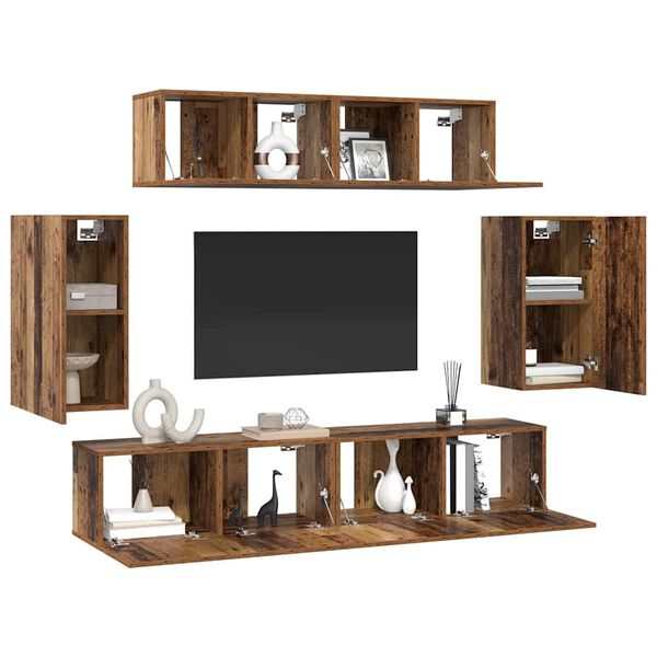 vidaXL TV-Schrankset Wandmontiert 6 pcs Altholz Holzwerkstoff