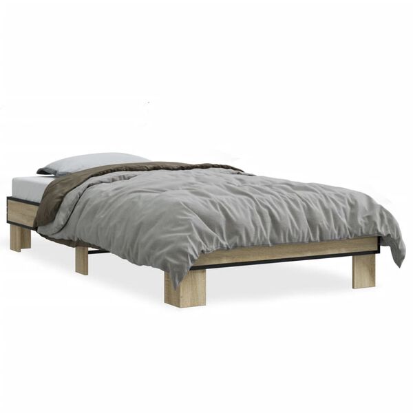 vidaXL Bettgestell Sonoma-Eiche 100x200 cm Holzwerkstoff und Metall
