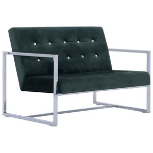 vidaXL 2-Sitzer-Sofa mit Armlehnen Dunkelgr&uuml;n Chrom und Samt