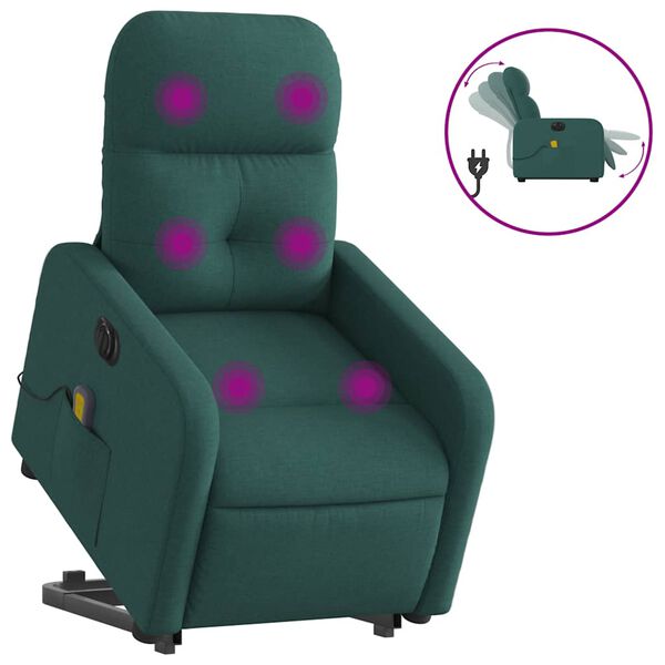 vidaXL Elektrischer Massagesessel mit Aufstehhilfe Dunkelgr&uuml;n Stoff
