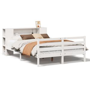 vidaXL Massivholzbett mit Regal ohne Matratze Wei&szlig; 140x190 cm Kiefer