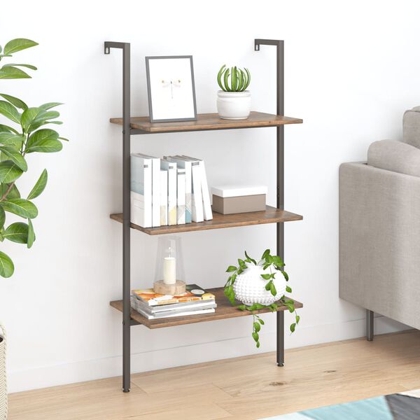 vidaXL Leiterregal mit 3 B&ouml;den Dunkelbraun und Schwarz 64x35x120,5cm