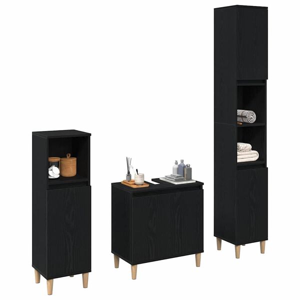 vidaXL Badezimmerm&ouml;bel-Set Wandmontiert 3 pcs Schwarz Eichen-Optik