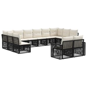 vidaXL Gartensofa-set 12 stk. Schwarz und Cremewei&szlig; Poly-Rattan