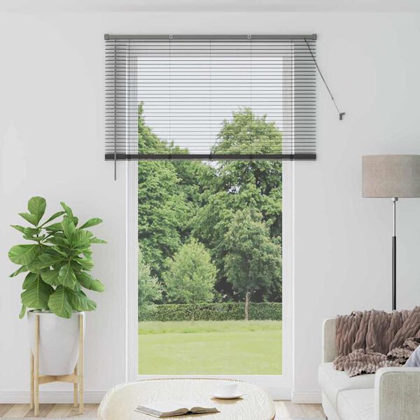 vidaXL Fensterjalousie mit Vorh&auml;ngen Dunkelgrau Aluminium