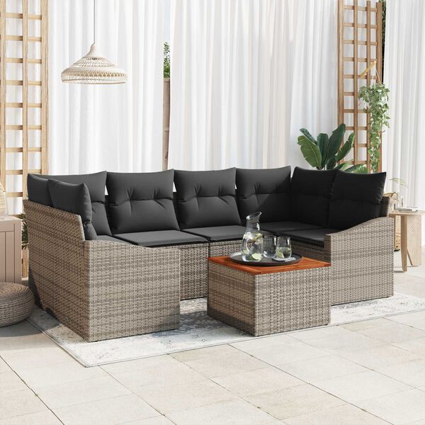 vidaXL Gartensofa-set mit Speicher 7 pcs Grau Poly-Rattan