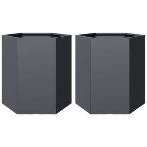 vidaXL Garten-Pflanzgef&auml;&szlig;e 2 St&uuml;ck Anthrazit Sechseckig 46x40x45 Stahl